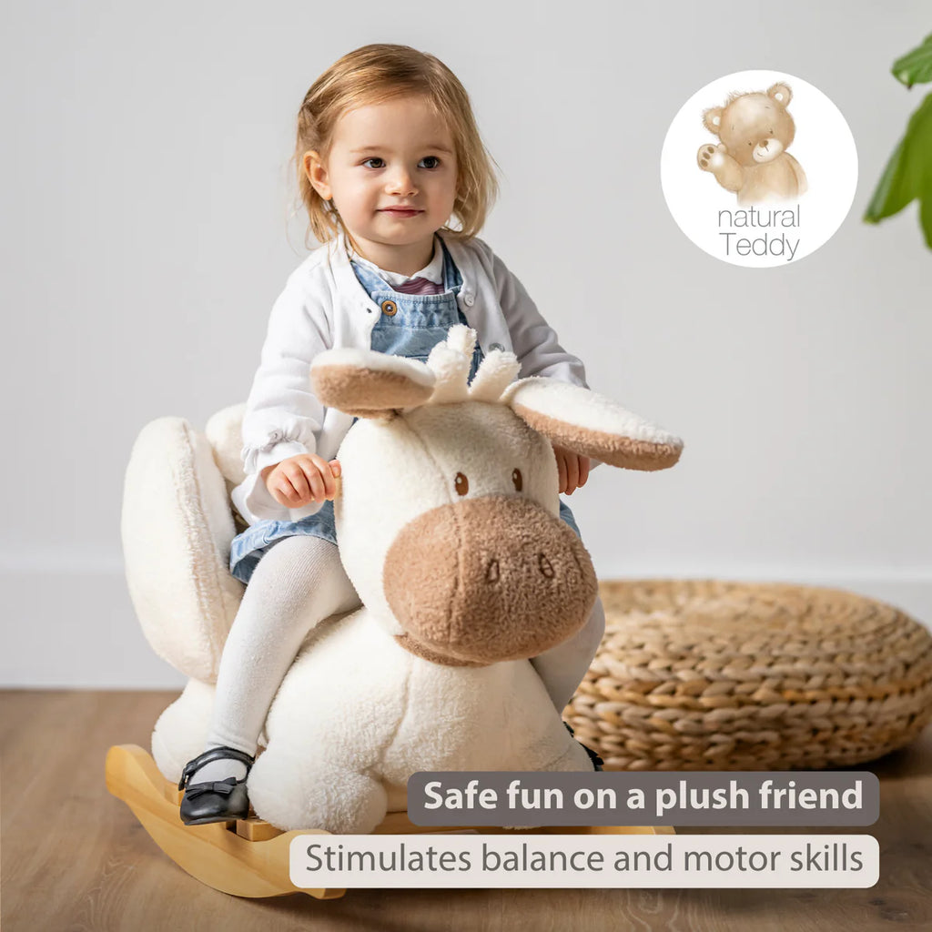 TEDDY Rocking Donkey – Rocking Animal in Teddy Fabric – Ecru