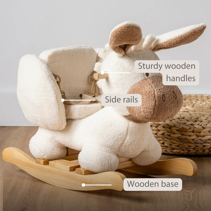 TEDDY Rocking Donkey – Rocking Animal in Teddy Fabric – Ecru