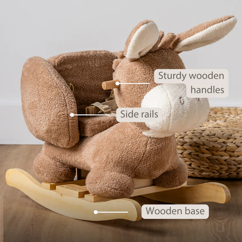 TEDDY Rocking Donkey – Rocking Animal in Teddy Fabric – Beige