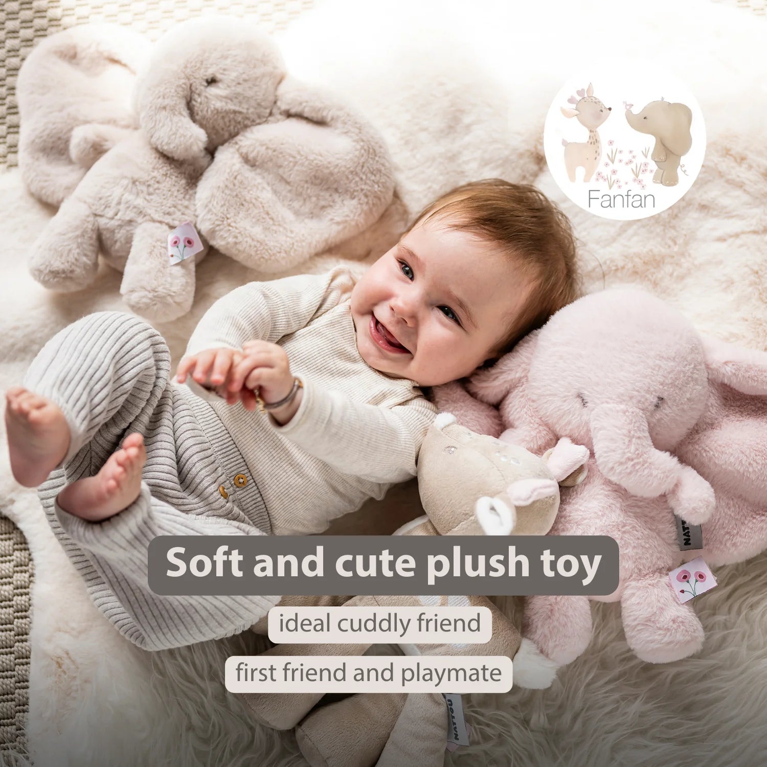 FanFan Cuddle Elephant – 30 cm – Soft Baby Plush – Sand
