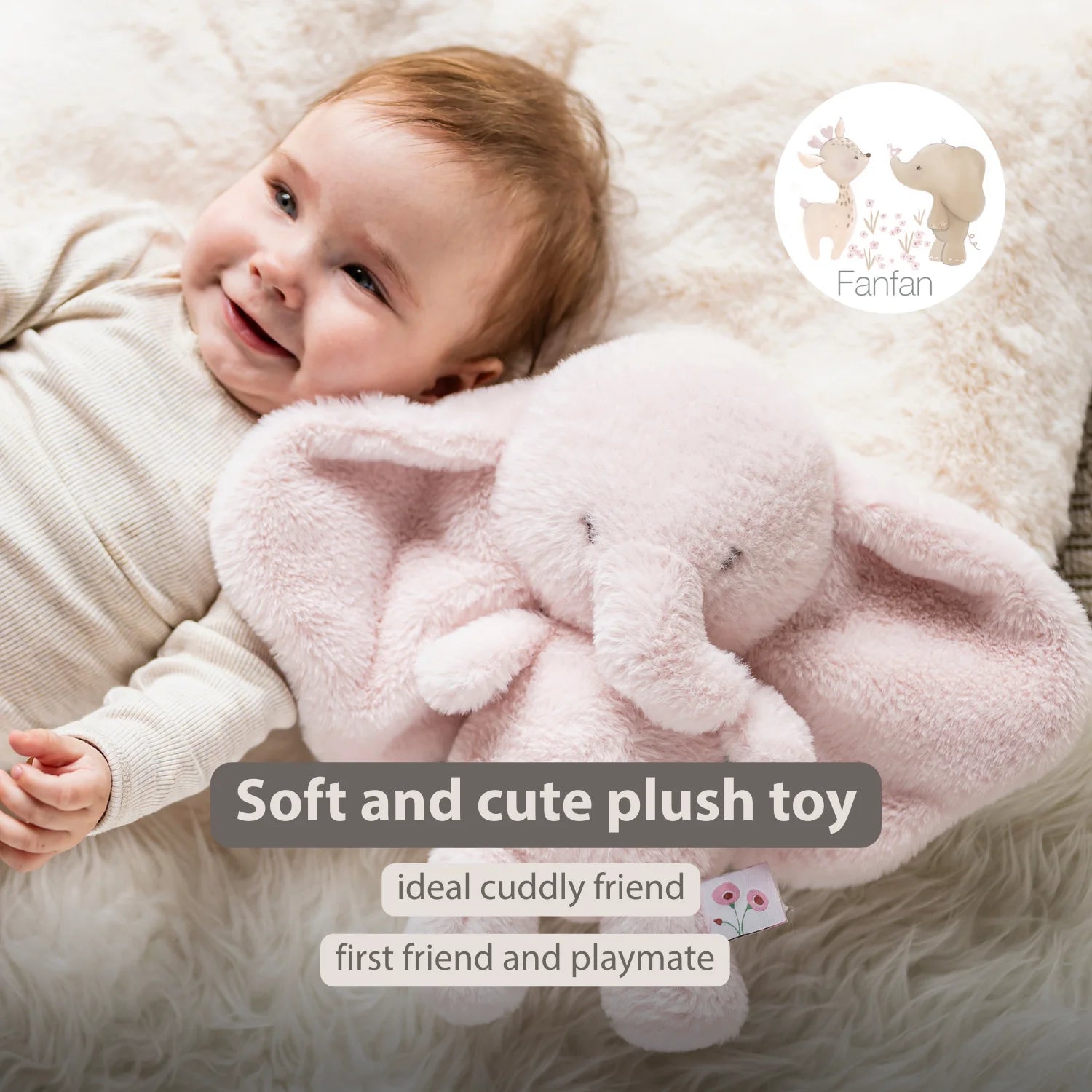 FanFan Cuddle Elephant – 30 cm – Soft Baby Plush Toy – Pink