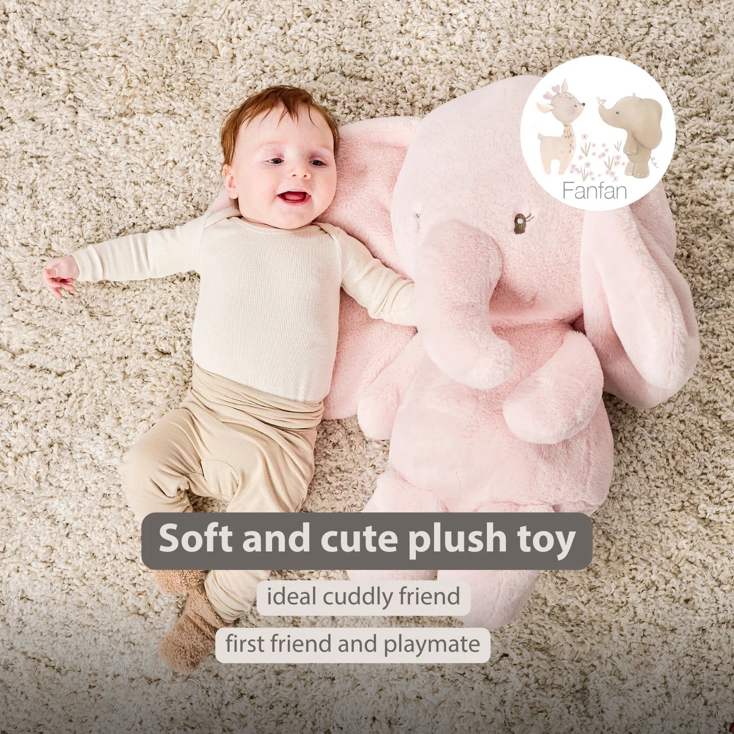FanFan Maxi Cuddle Elephant – 60 cm – Soft Baby Plush – Pink