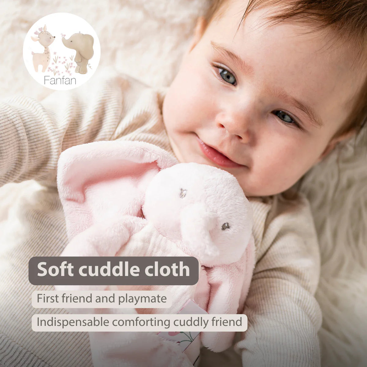 FanFan Baby Comfort Blanket - 25 x 20 cm - Elephant Doudou - Pink