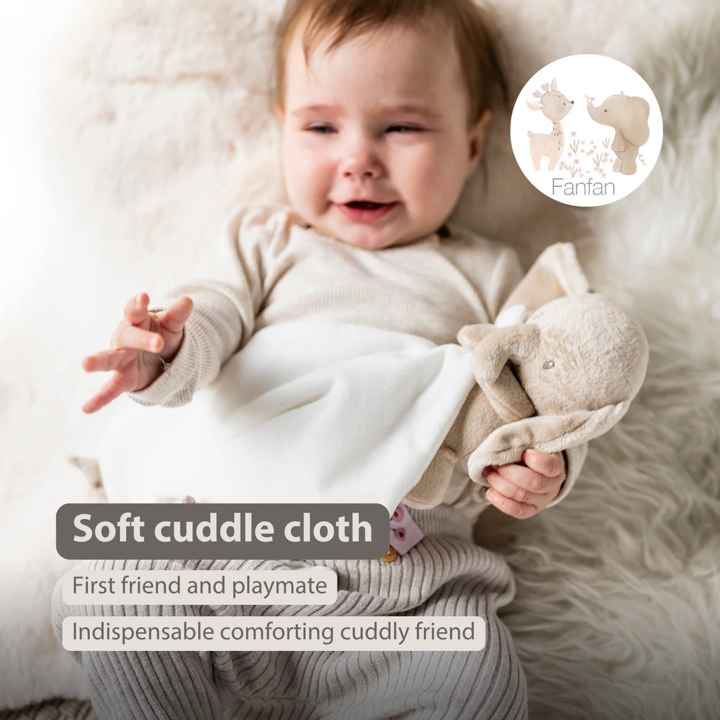 FanFan Baby Stuffed Cloth with Cuddle - 27 x 27 cm - Doudou Elephant - Off White