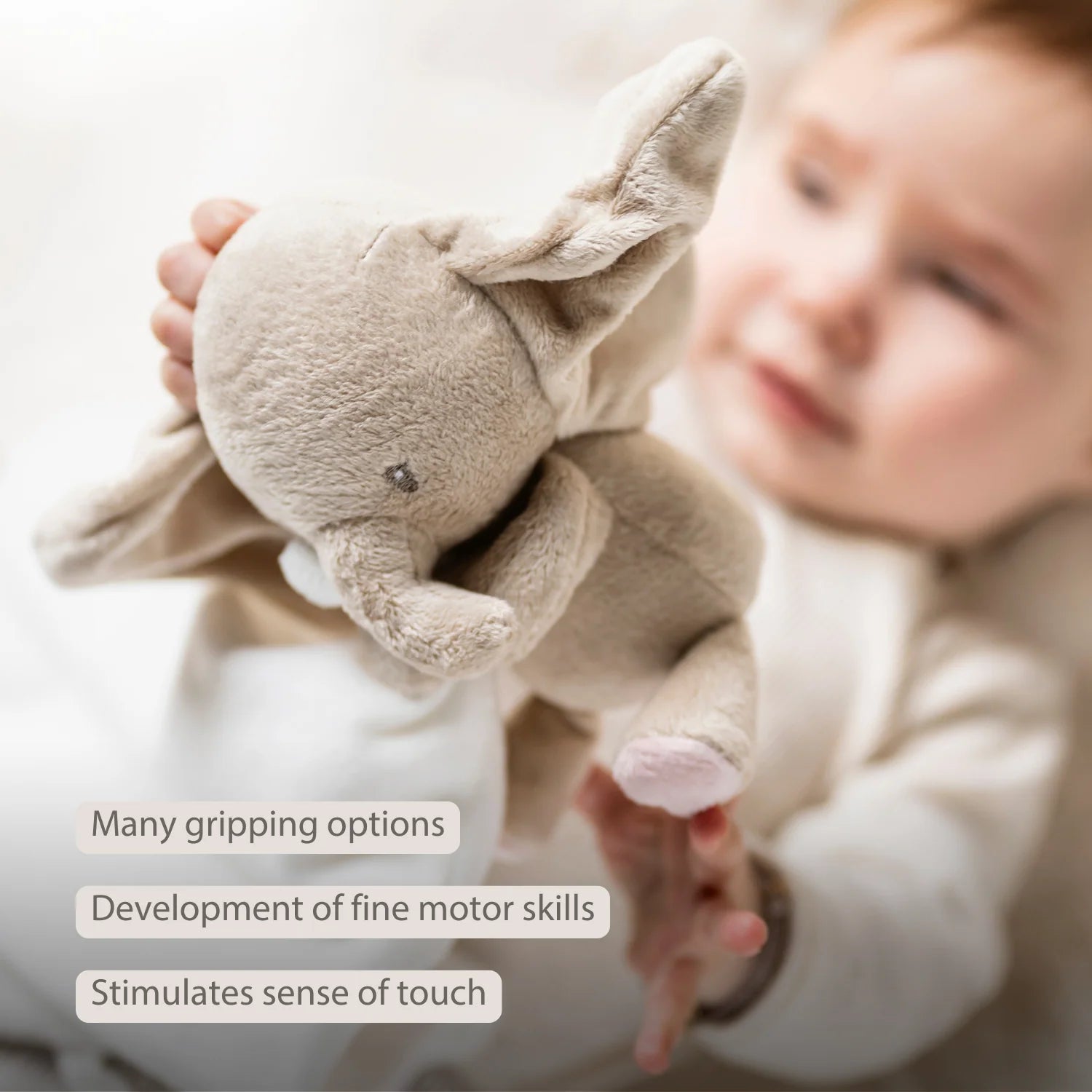 FanFan Baby Stuffed Cloth with Cuddle - 27 x 27 cm - Doudou Elephant - Off White