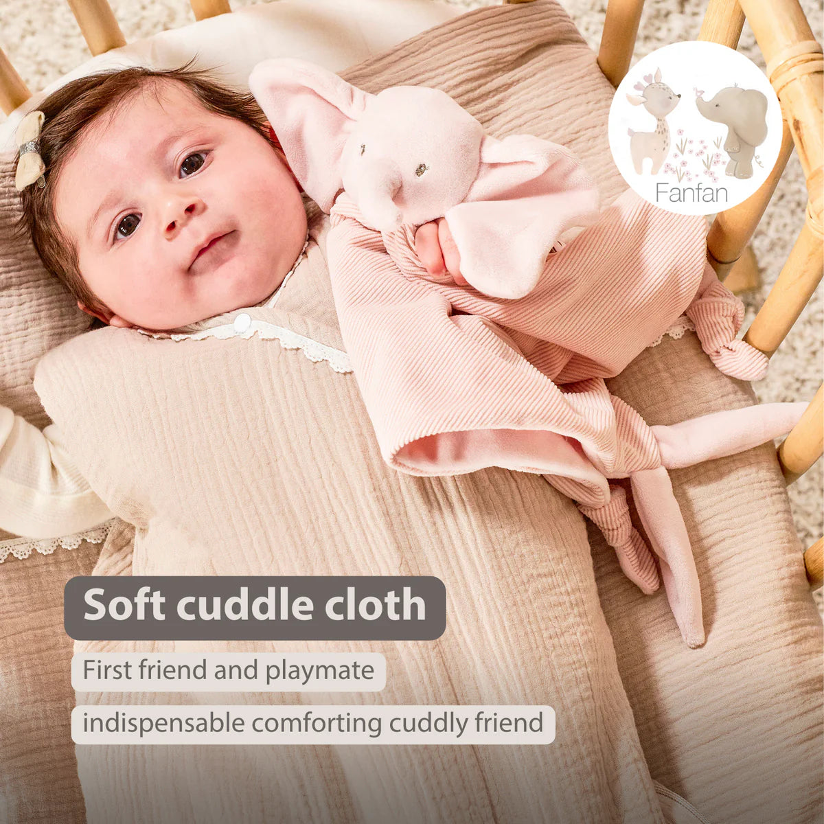FanFan Baby Cuddle blanket - 65 x 40 cm - Doudou Elephant - Pink