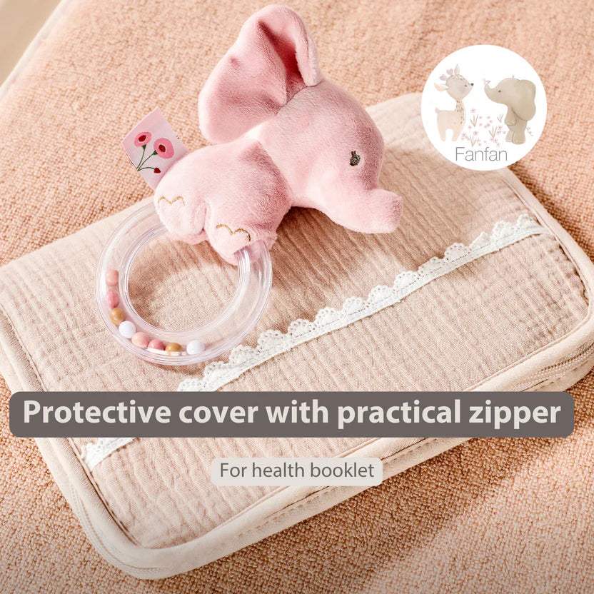 FanFan Health Book Cover – With Zipper – Protective Cover Baby Documents – Beige