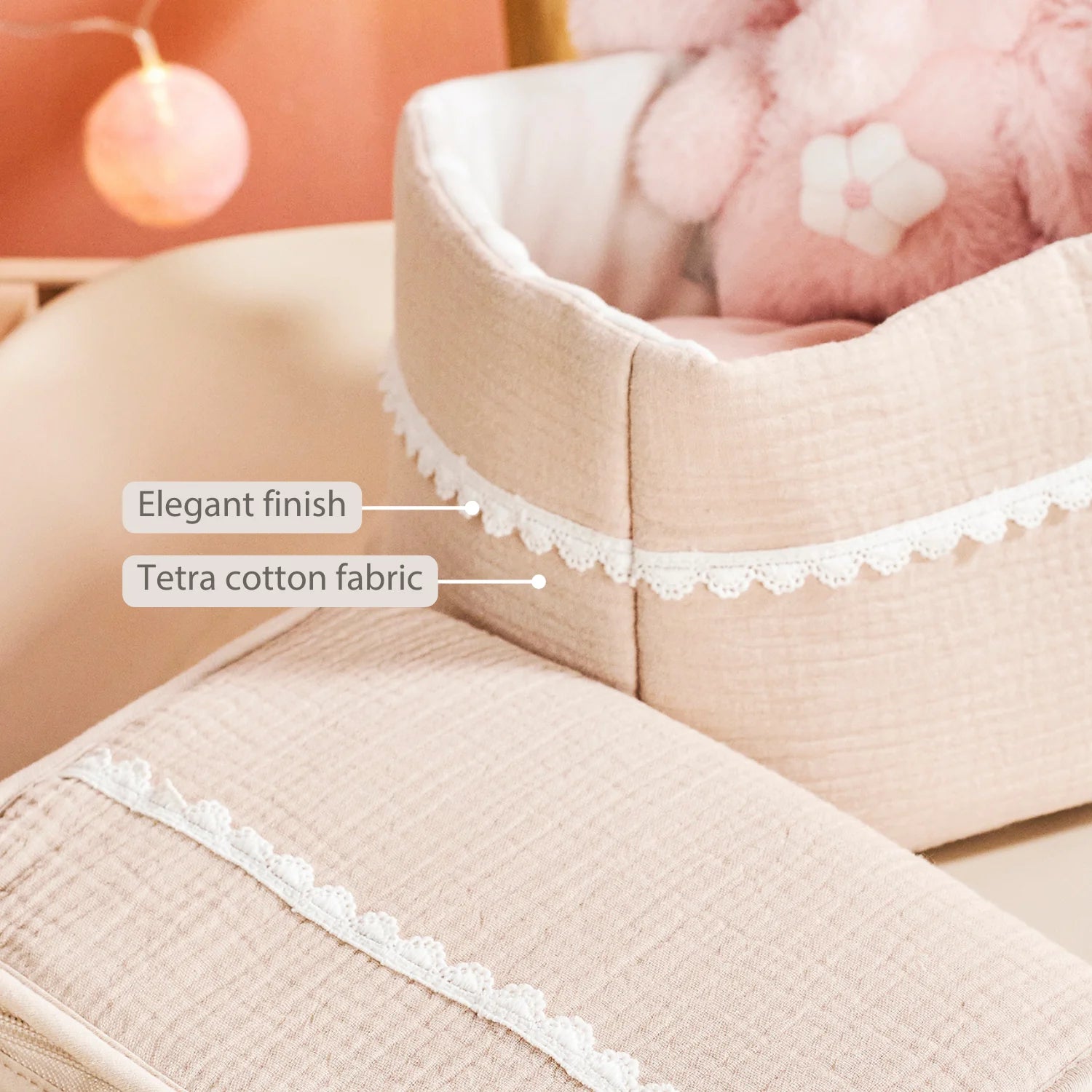 Care Basket Sand 20x20 cm – Baby Storage Basket – Tetra Cotton