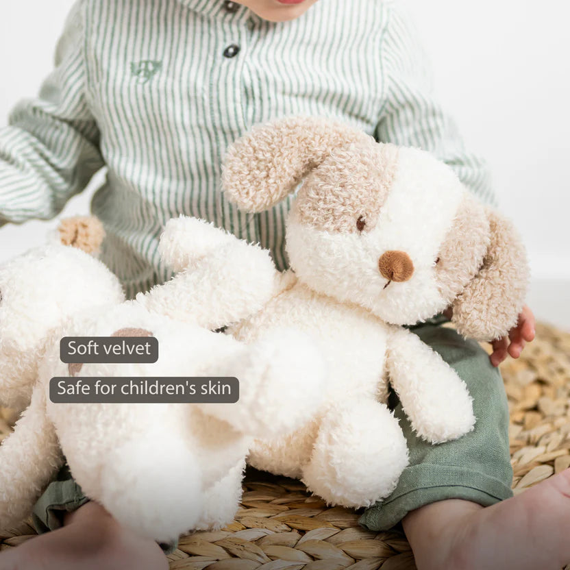 TEDDY Baby Plush Dog – 25 cm – Soft Baby Cuddle Toy – White & Beige