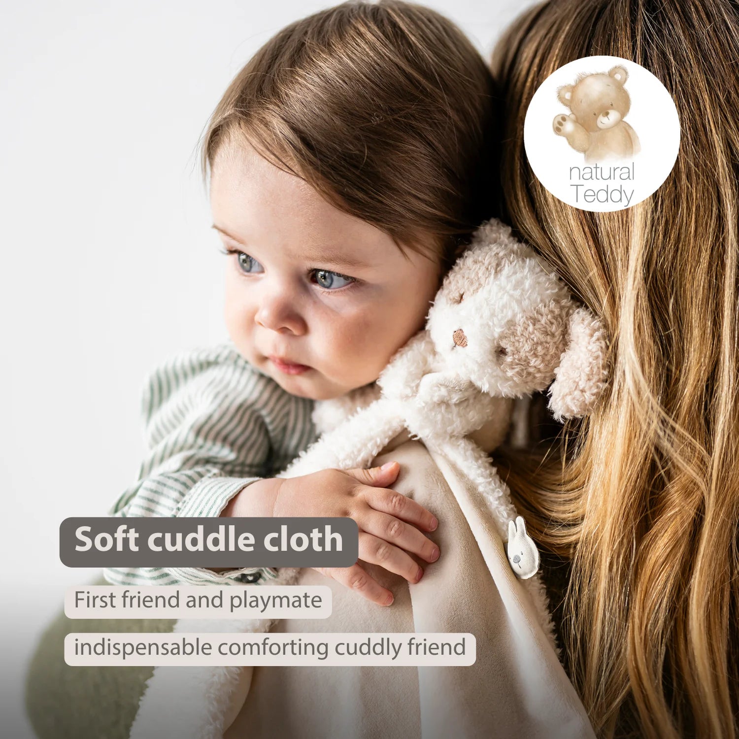 TEDDY Baby Comfort Blanket with Cuddle Toy – 27 x 27 cm – Doudou Dog – Beige