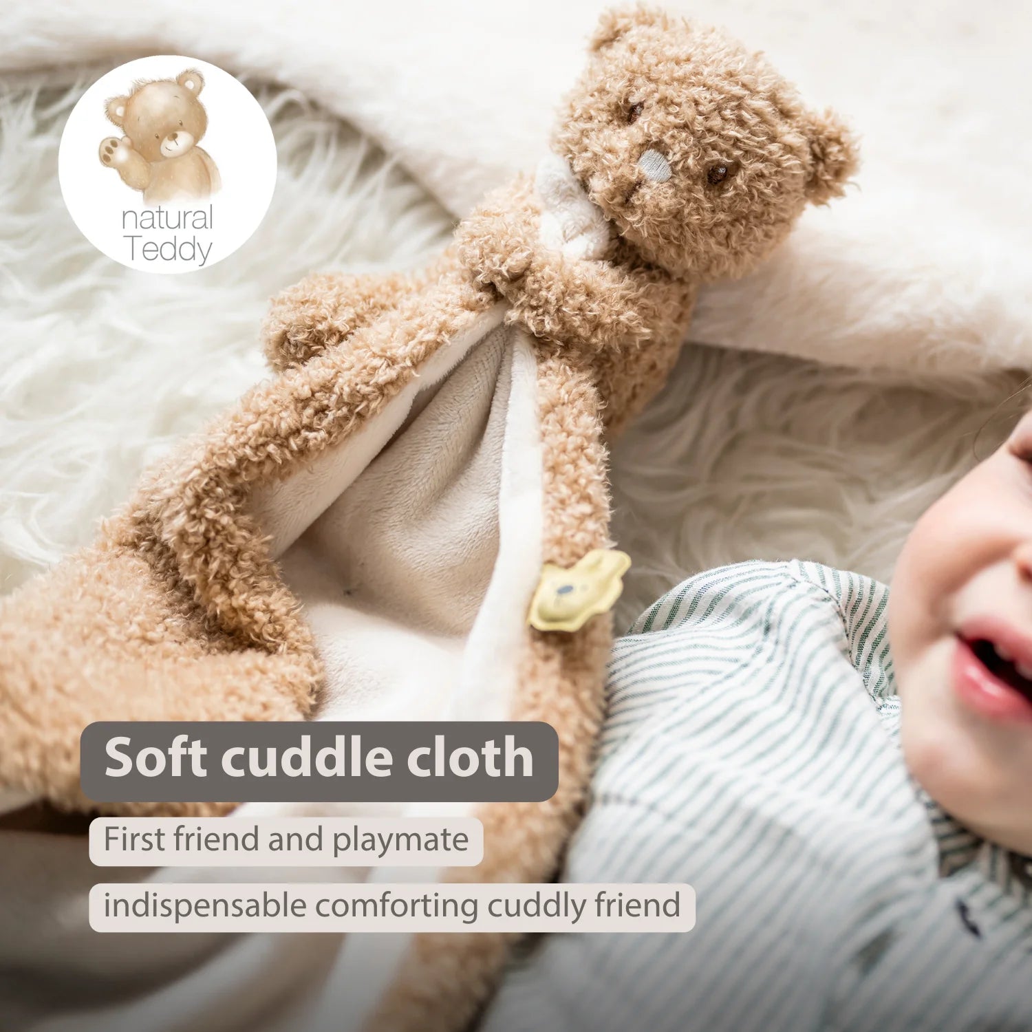 TEDDY Baby Comfort Blanket with Cuddle Toy – 27 x 27 cm – Doudou Bear – Beige