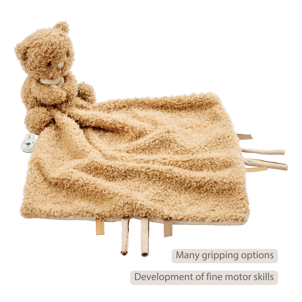 TEDDY Baby Comfort Blanket with Cuddle Toy – 27 x 27 cm – Doudou Bear – Beige