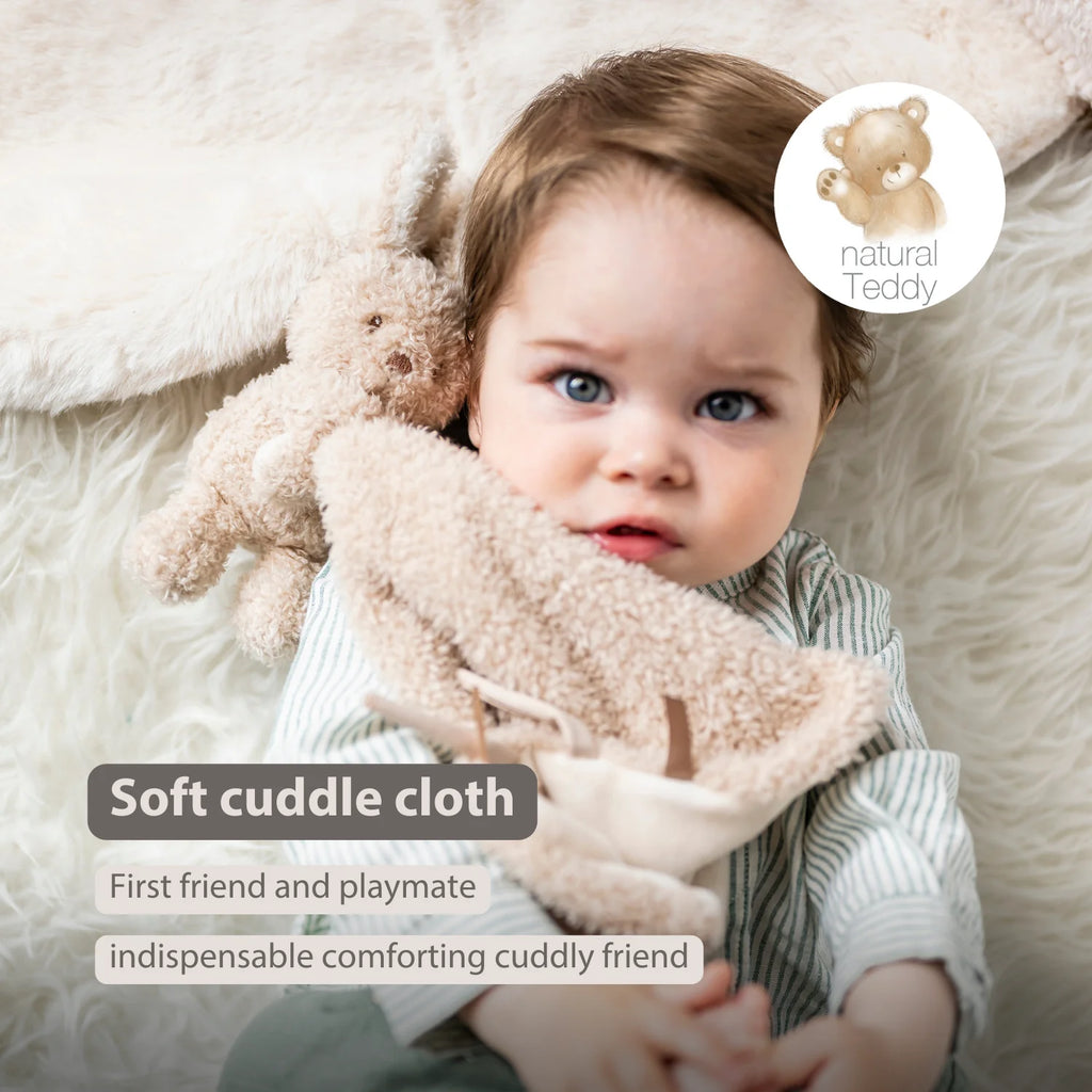 TEDDY Baby Comfort Blanket with Cuddle Toy – 27 x 27 cm – Doudou Bunny – Beige