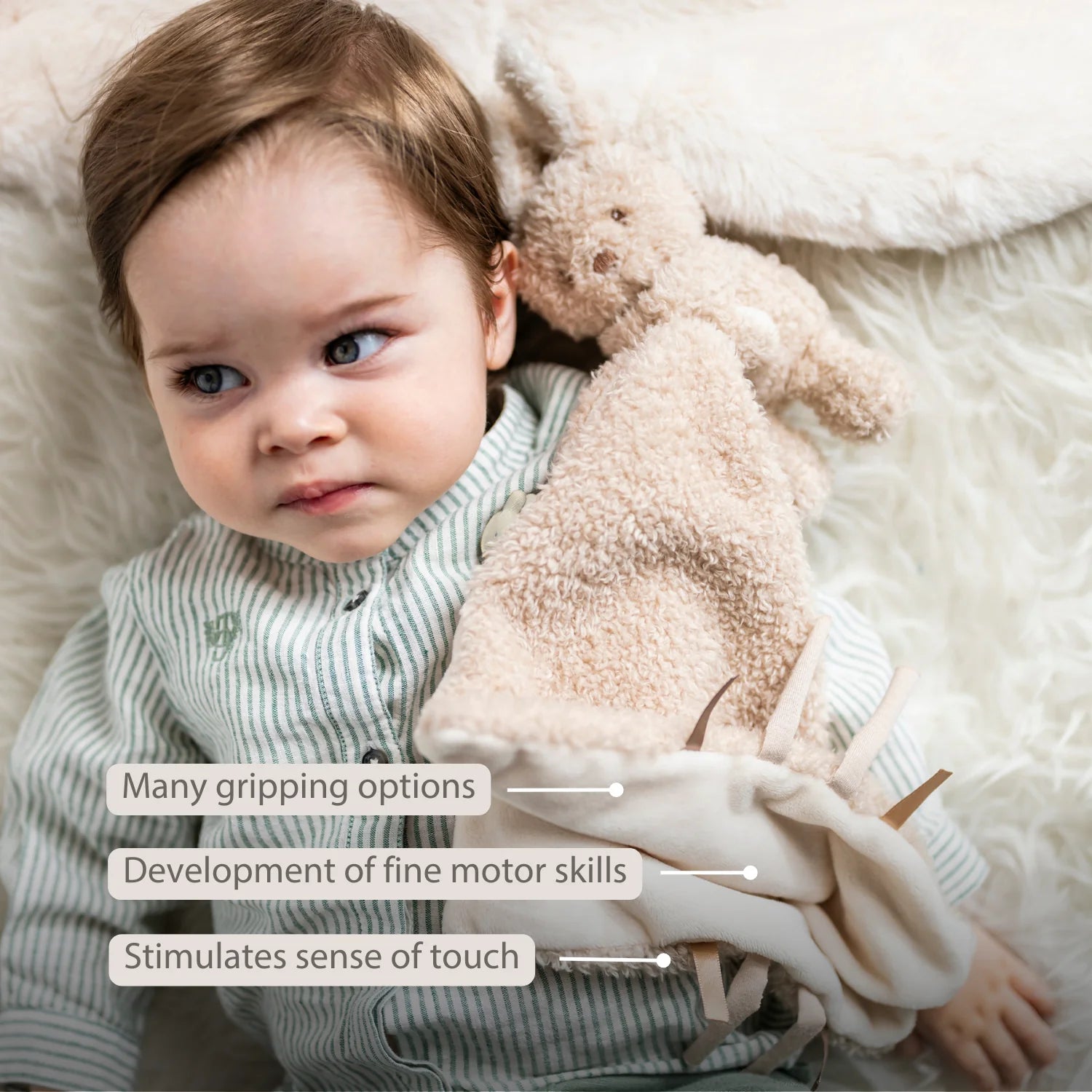 TEDDY Baby Comfort Blanket with Cuddle Toy – 27 x 27 cm – Doudou Bunny – Beige