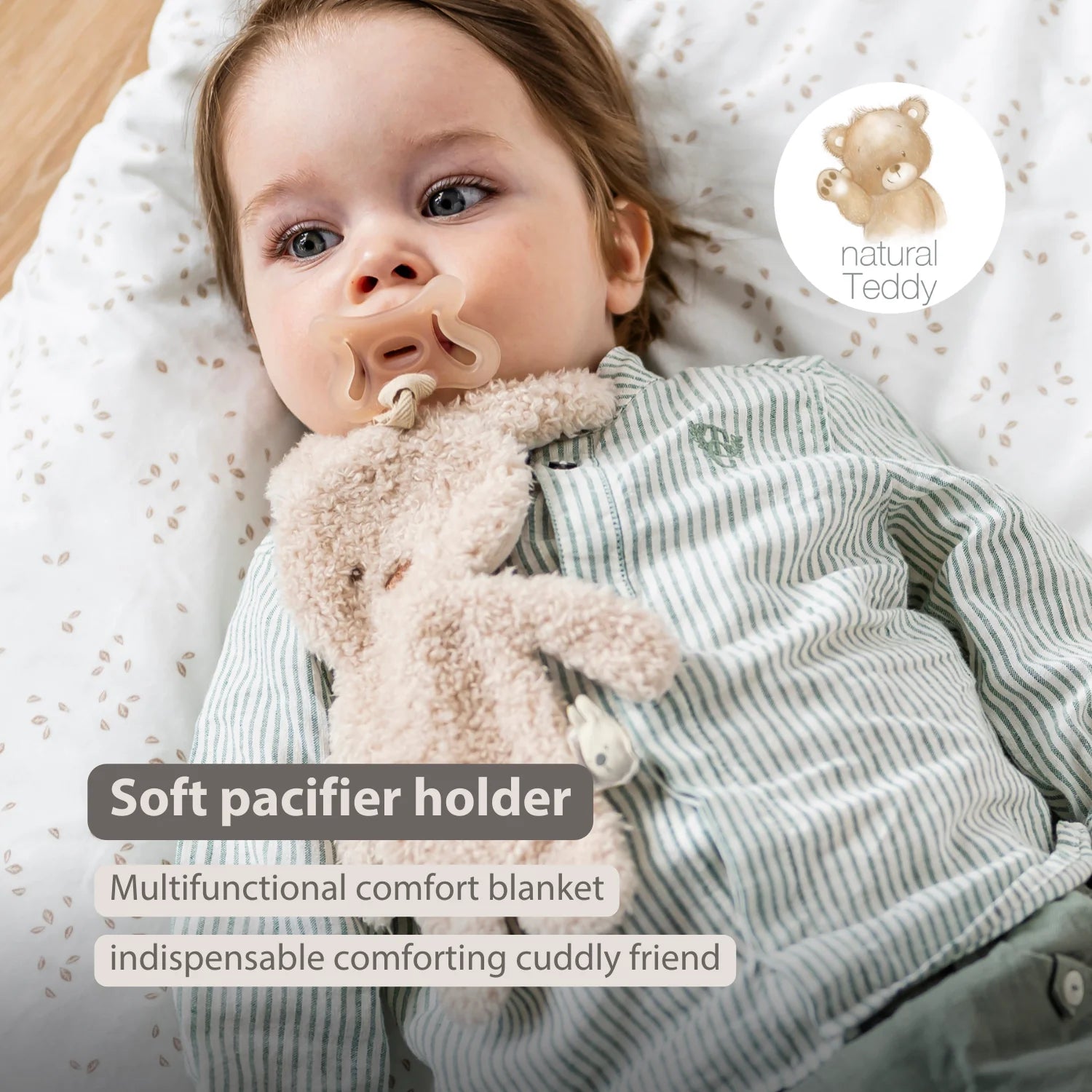 TEDDY Baby Pacifier Cloth – 26 cm – Bunny Doudou as Pacifier Holder – Ecru