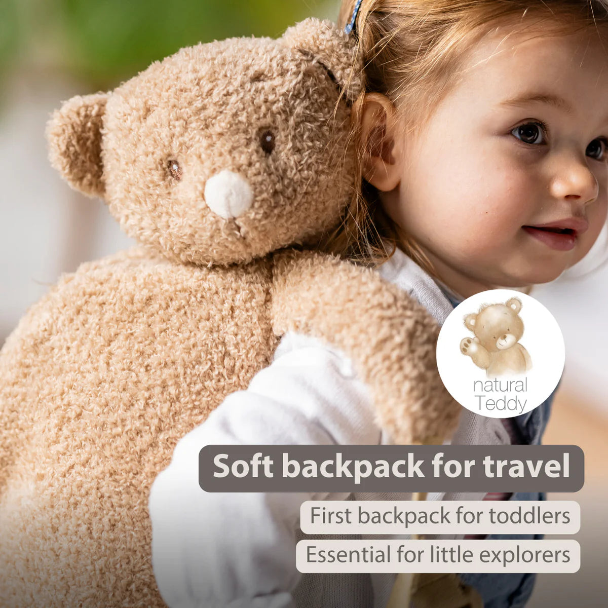 TEDDY Plush Backpack – 30 cm – Toddler School Bag – Soft Bear Backpack – Beige