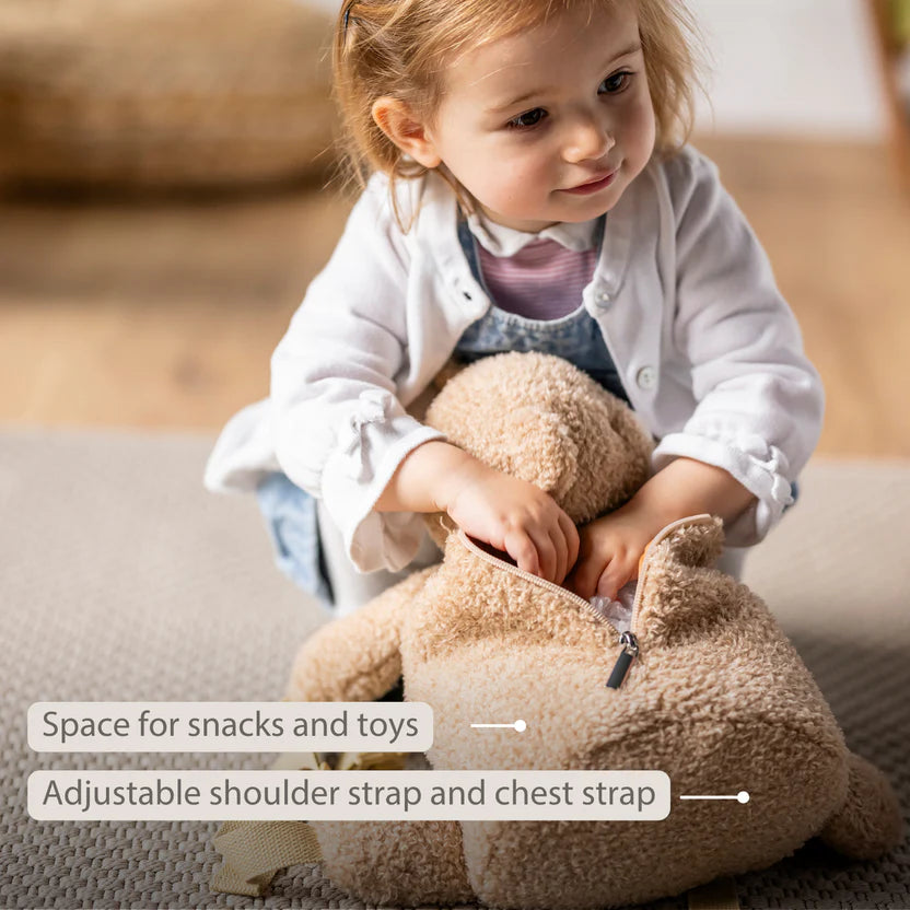 TEDDY Plush Backpack – 30 cm – Toddler School Bag – Soft Bear Backpack – Beige
