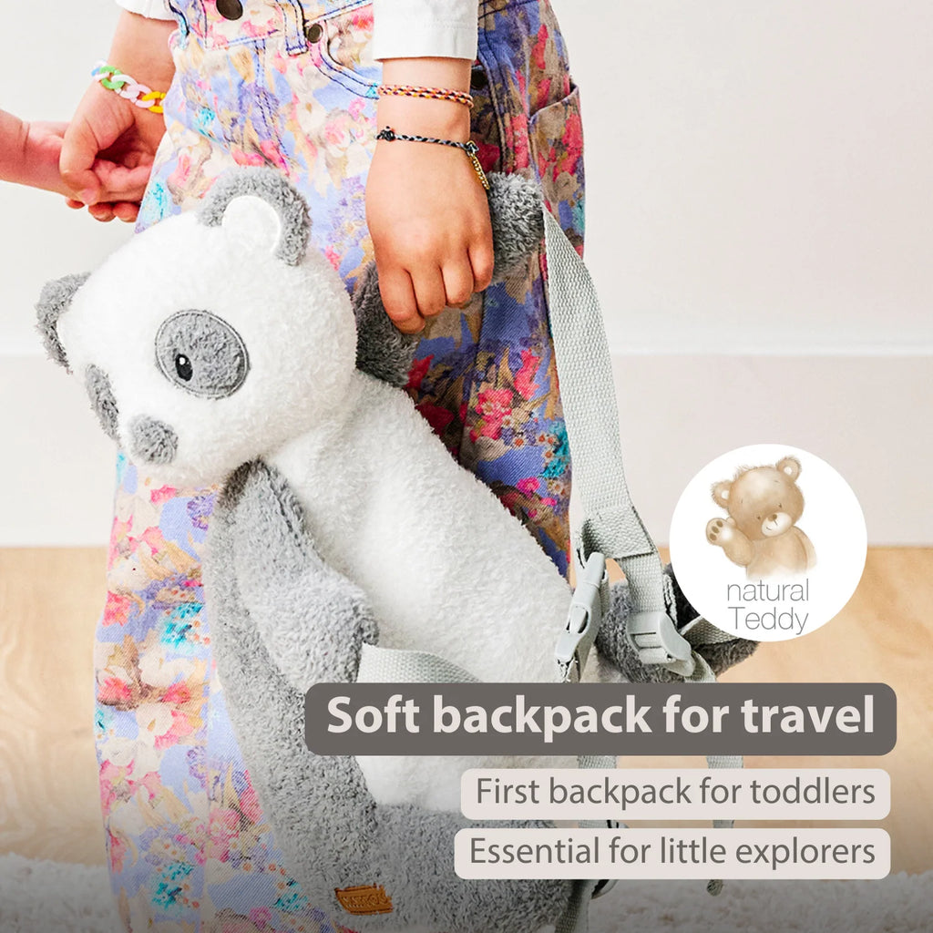TEDDY Plush Backpack – 30 cm – Toddler School Bag – Soft Panda Backpack – Grey & White
