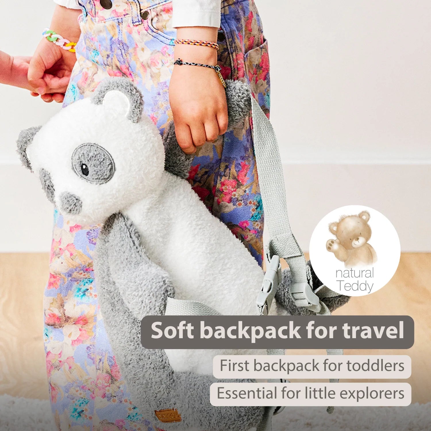 TEDDY Plush Backpack – 30 cm – Toddler School Bag – Soft Panda Backpack – Grey & White