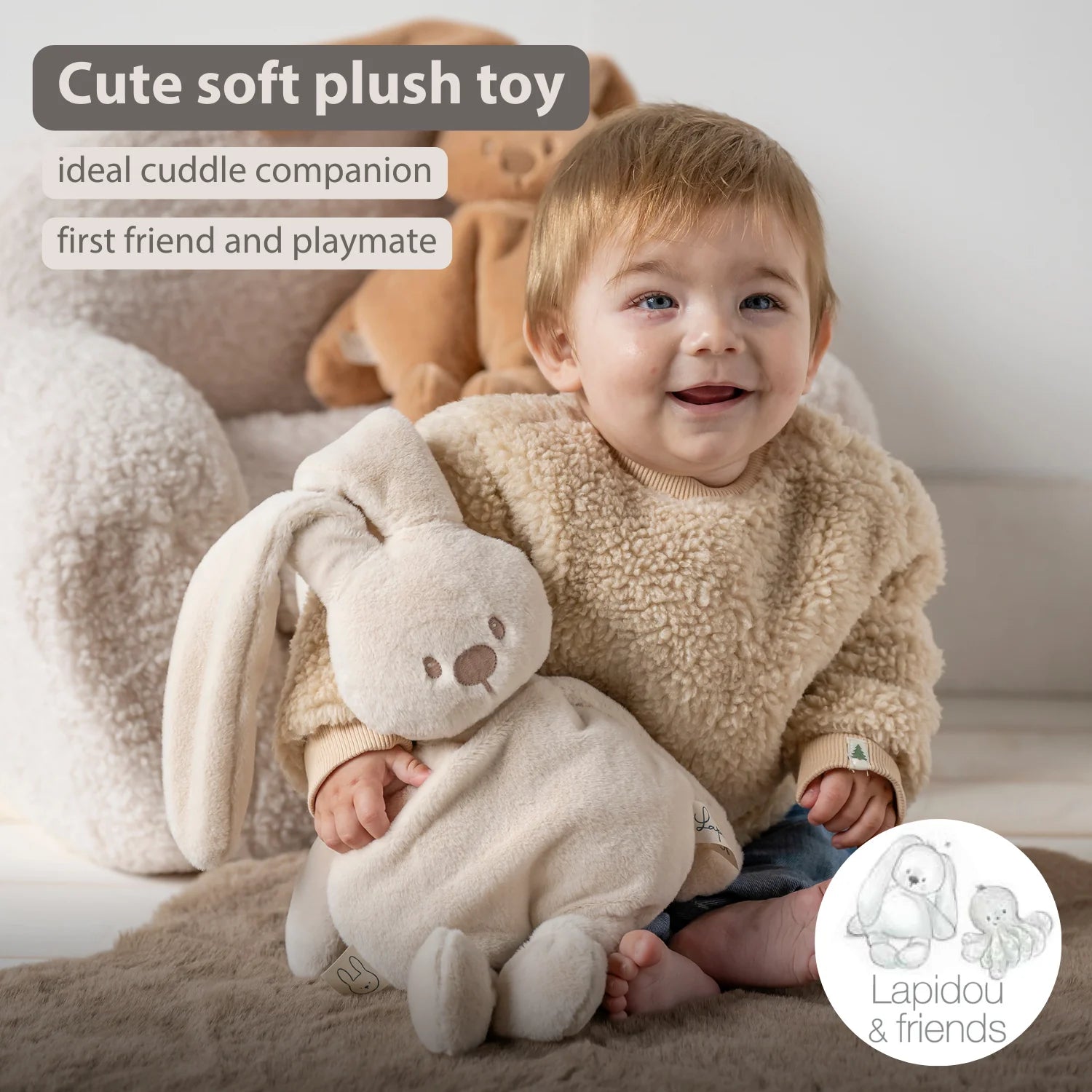 Lapidou Cuddly Rabbit - 30 cm - Soft Baby Plush - Sand