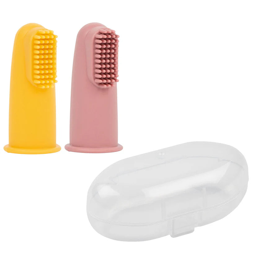 Baby Toothbrush Set of 2 Pieces Silicone Yellow and Pink