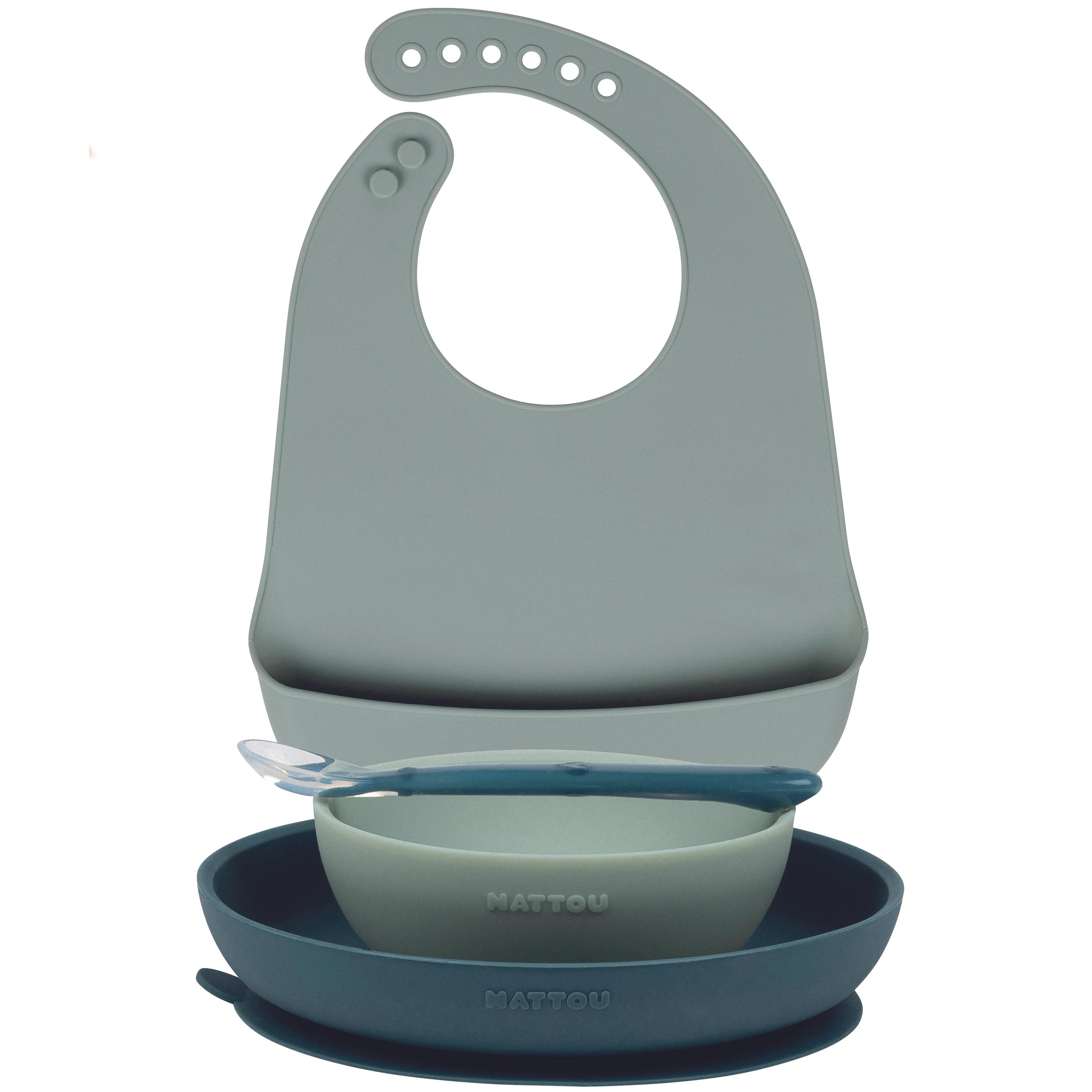 Silicone Tableware Set with Bib set of 4 Pieces