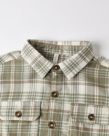Pocketed corduroy shirt olive dobby plaid