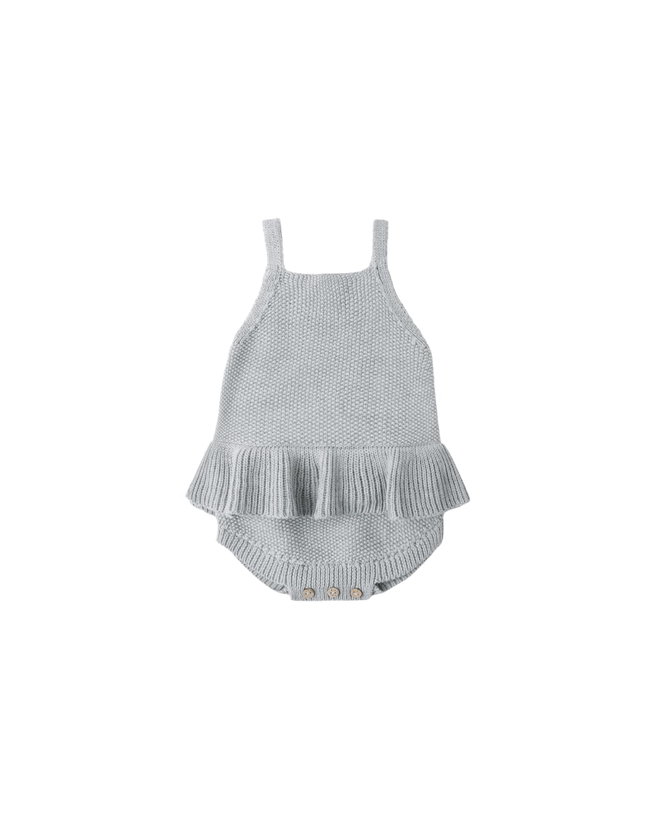 KNIT RUFFLE ROMPER || HEATHERED SKY