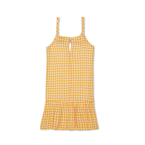 YELLOW GINGHAM LINEN TANK DRESS