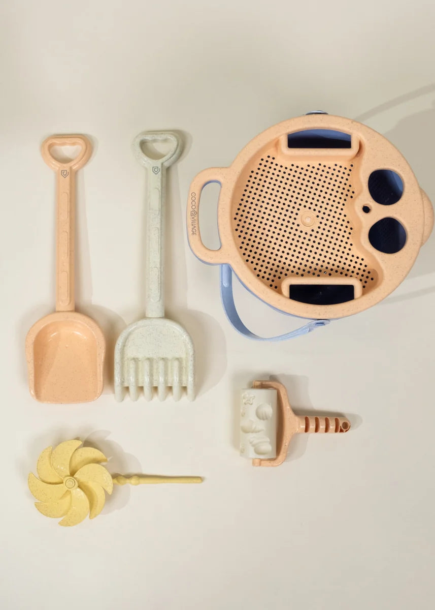 Oversized 6-Piece Wheat Straw Sand Toy Set – Bucket & Accessories