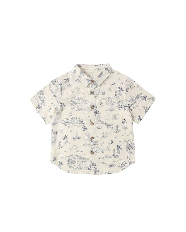 COLLARED SHORT SLEEVE SHIRT || OCEAN TOILE
