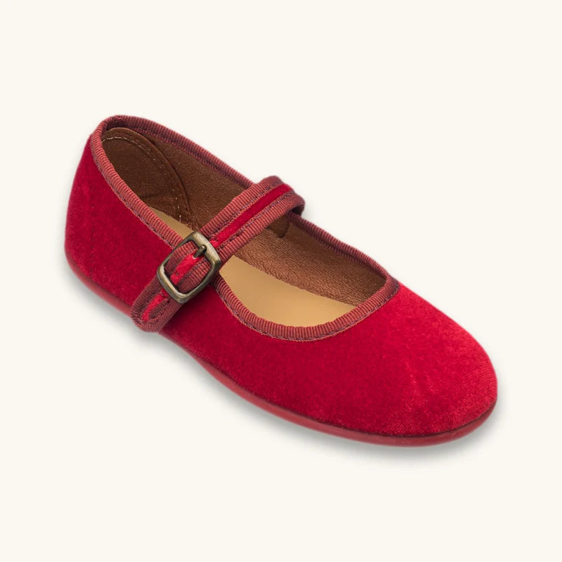 Isa Velvet Mary Jane Red
