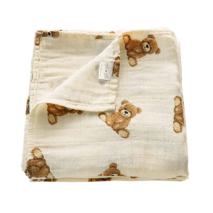 Muslin Swaddle Blanket Teddy Bear