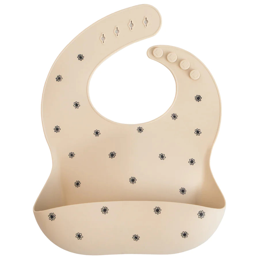 Silicone Baby Bib-Black Daisy