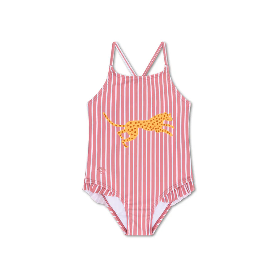 Daisy flower | Red/White Striped Girls Swimsuit
