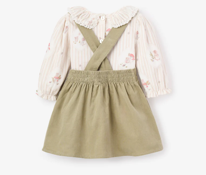 Magical Mouse Cameo Stripe Mini Cord Top + Pinafore Dress Set