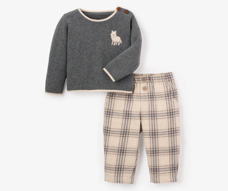 Wolf Knit Sweater + Plaid Pant Set