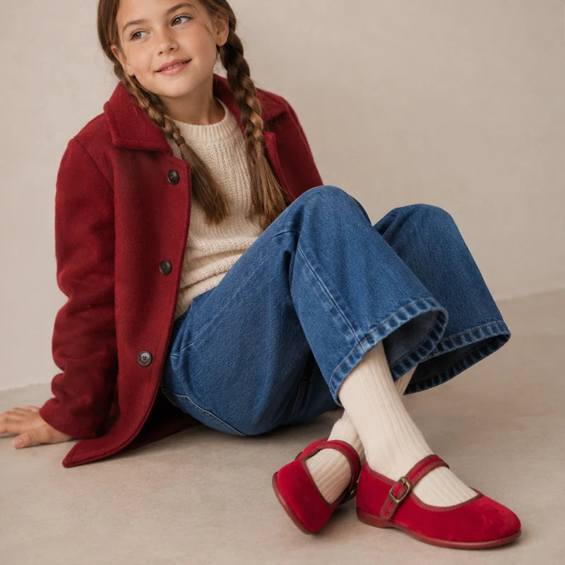 Isa Velvet Mary Jane Red