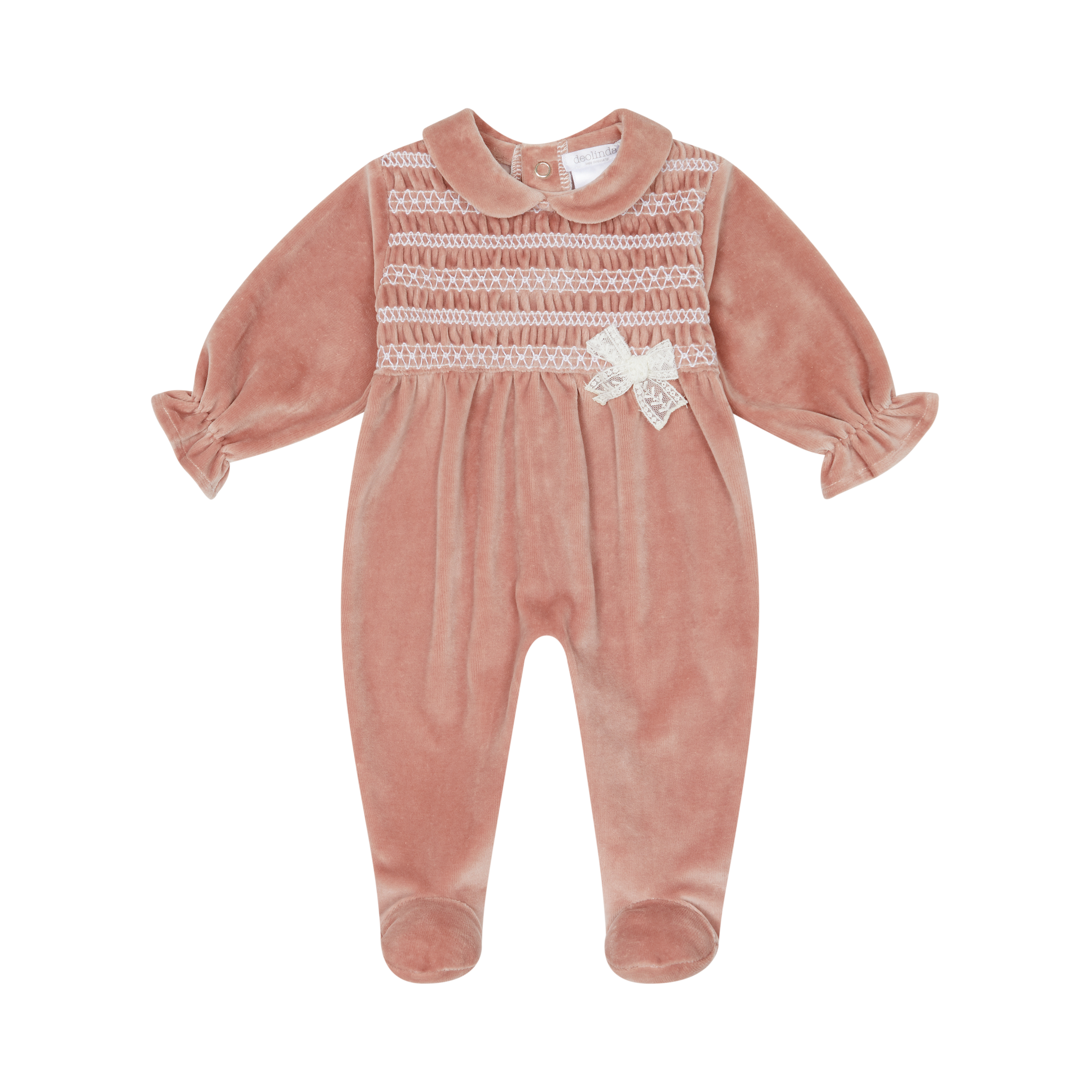 Velour Smocked Sleepsuit Terracota