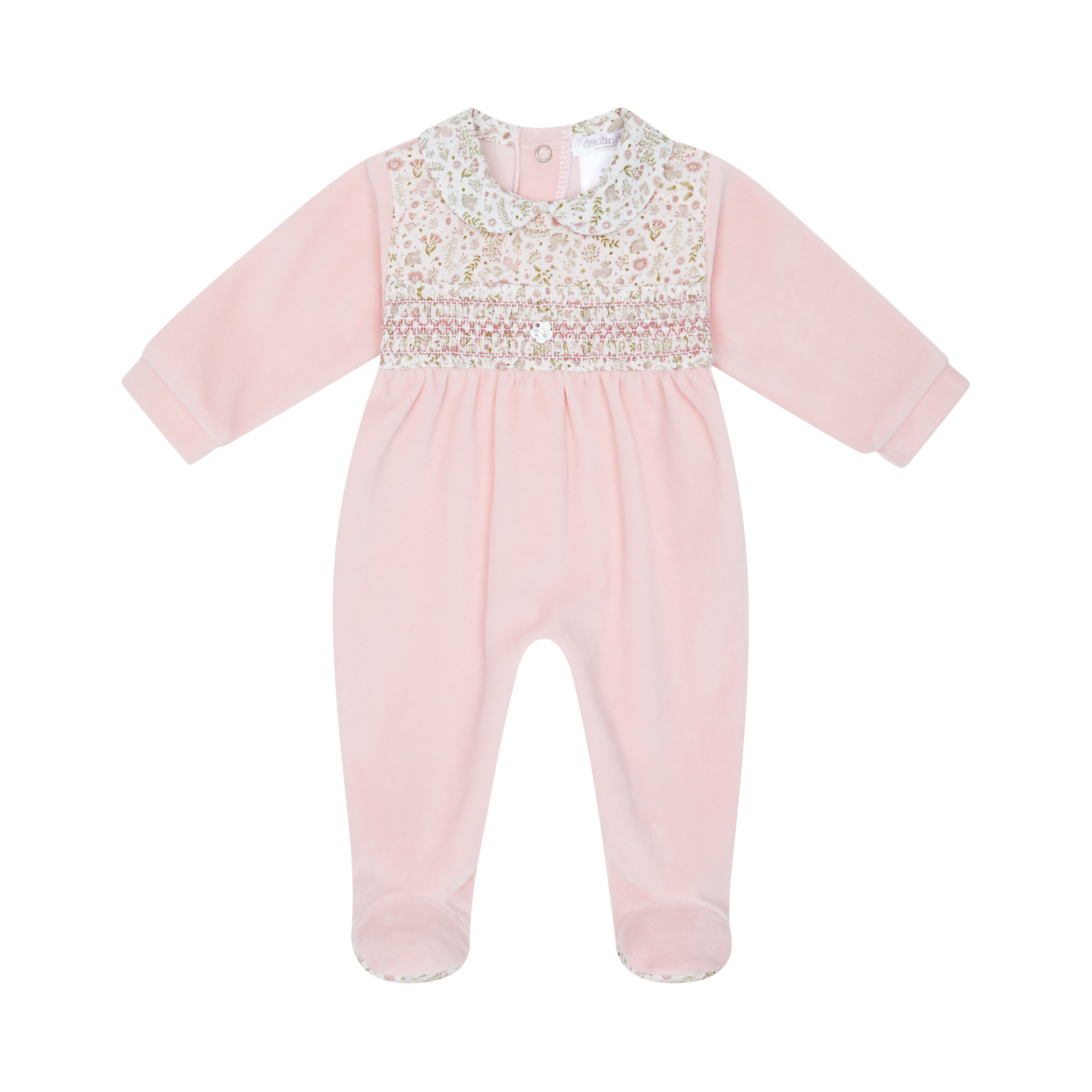 Velour smocked floral babygrow