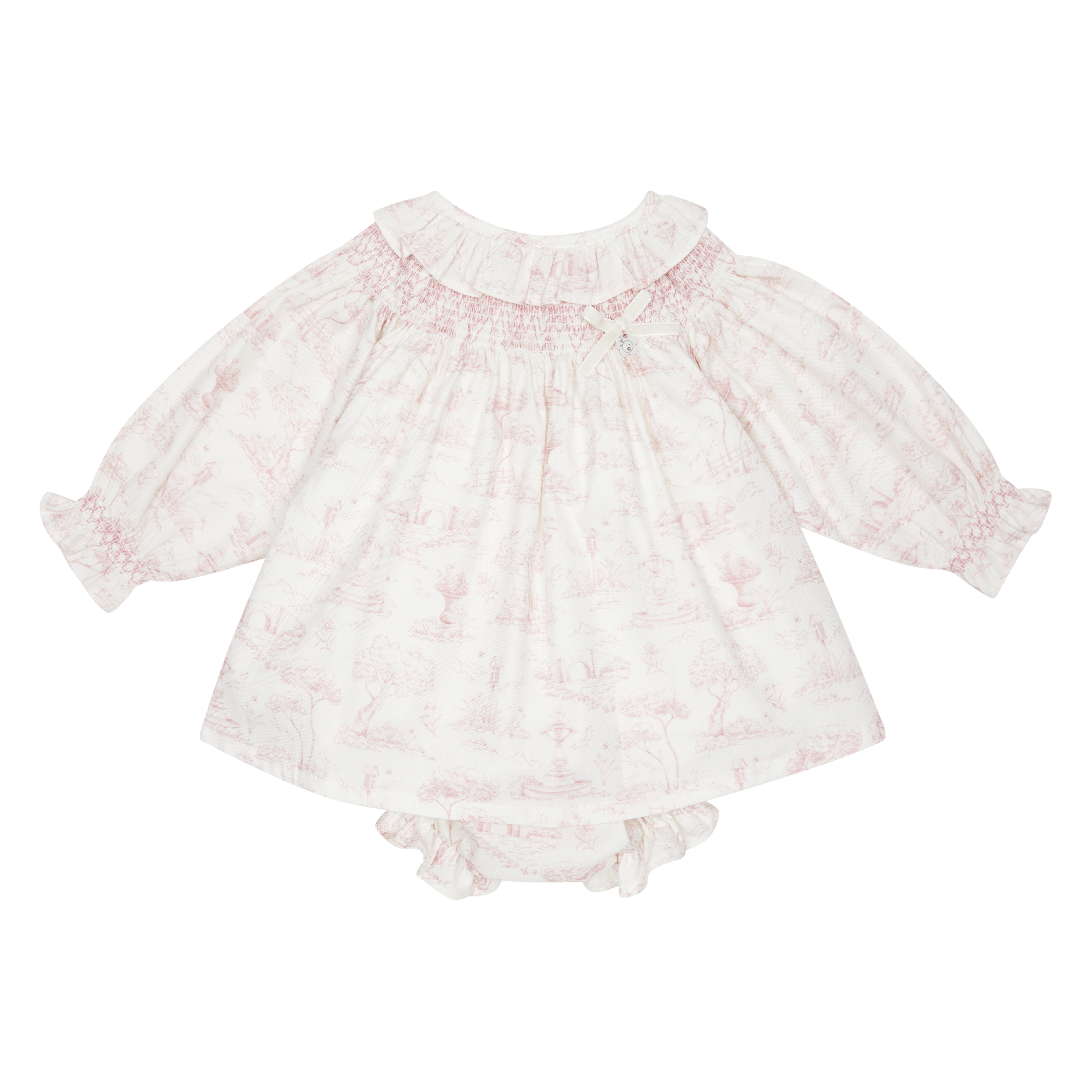 Pink Toile De Jouy Smocked Dress