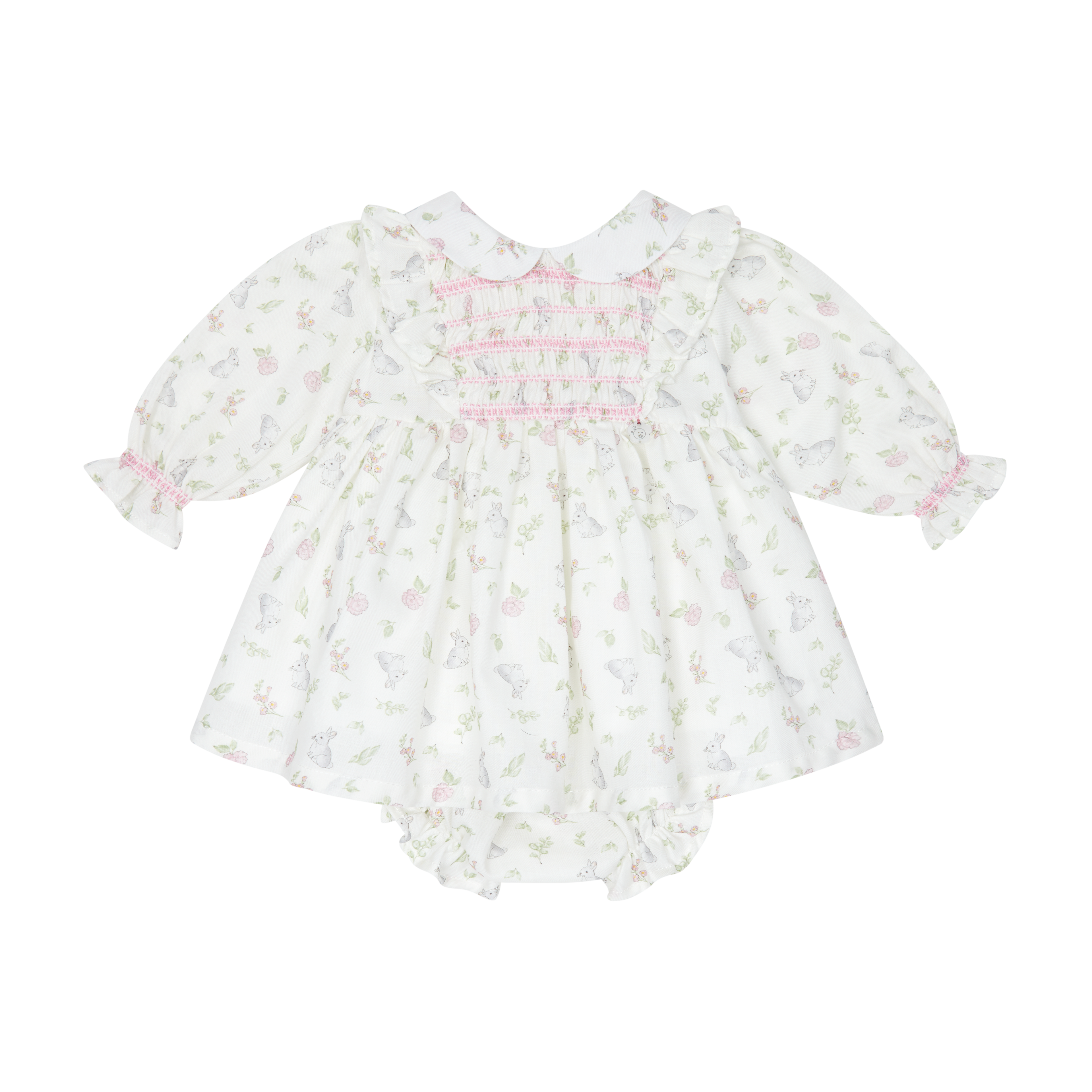 Ivory & Pink Bunny Dress & Bloomers