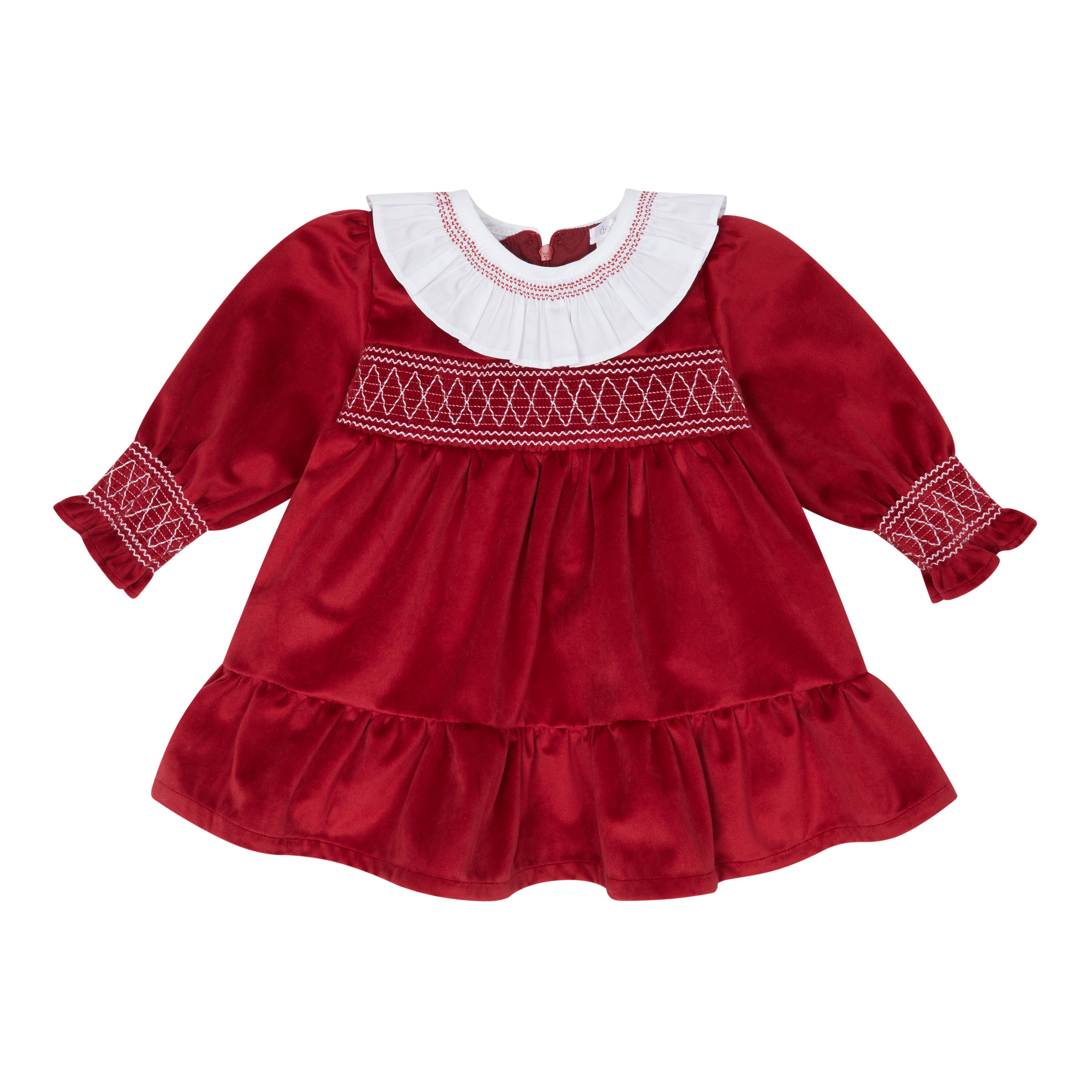 Girls Green & White Luxurious Velvet Smocked Dress