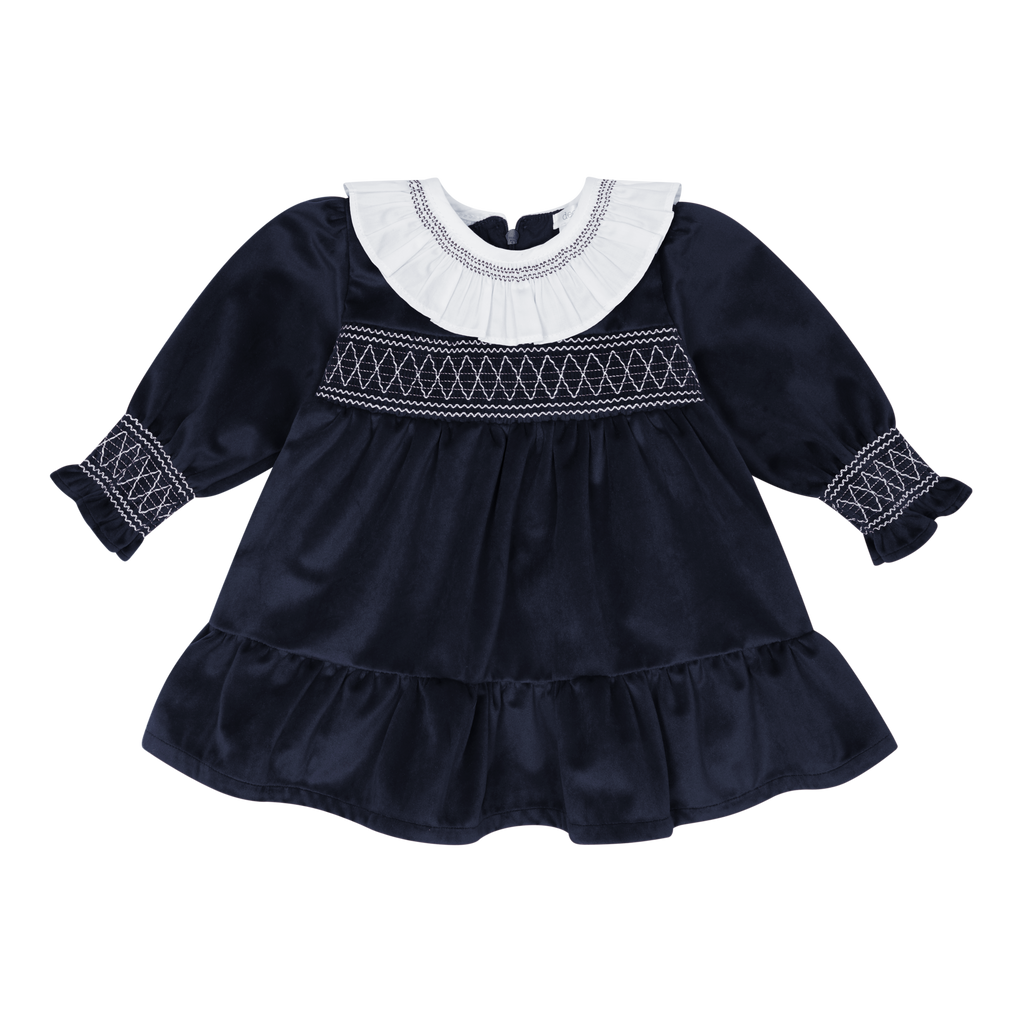 Girls Green & White Luxurious Velvet Smocked Dress