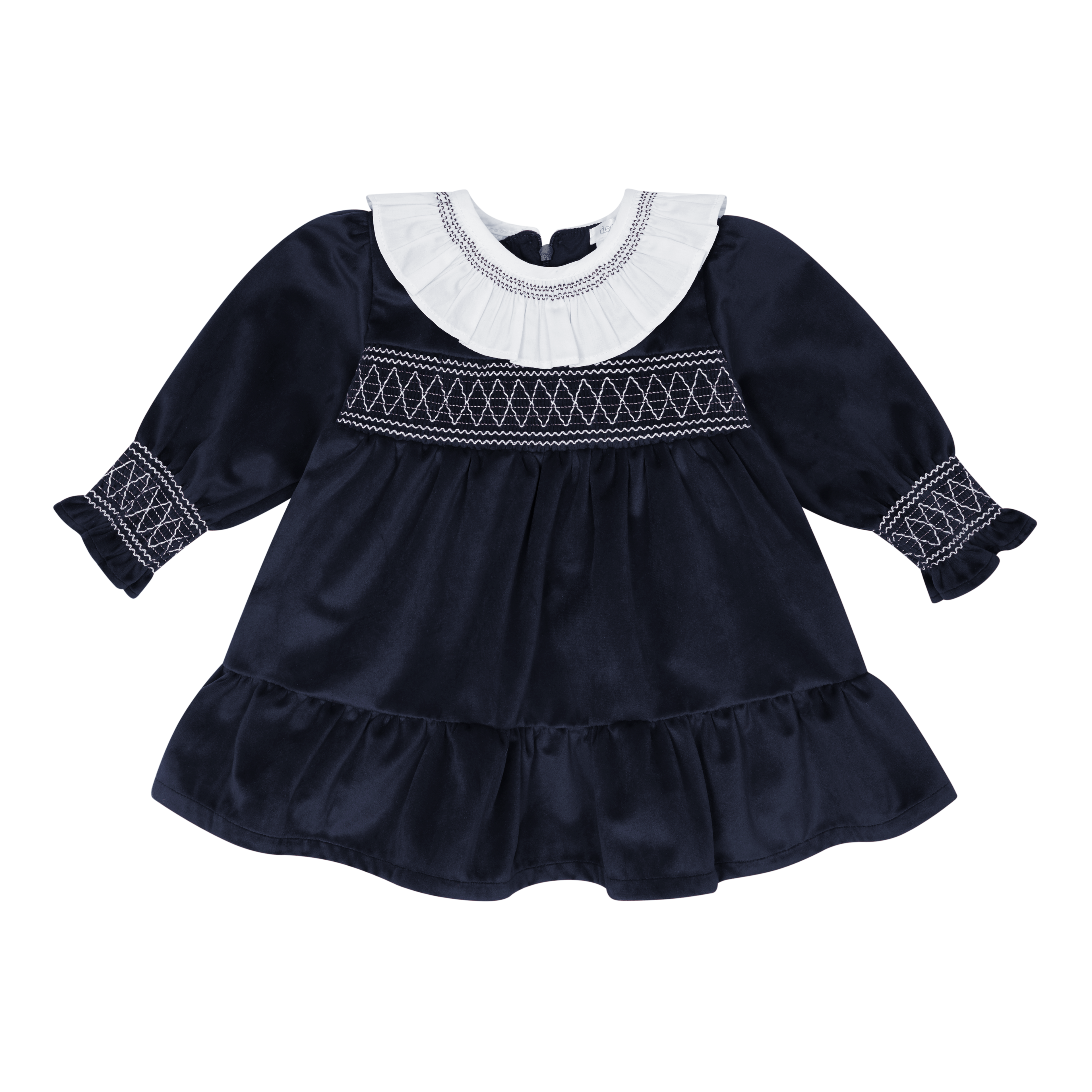 Girls Green & White Luxurious Velvet Smocked Dress