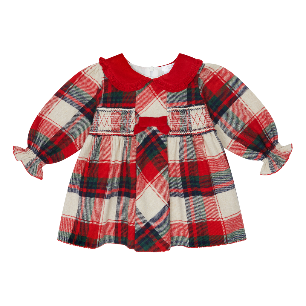 Red & Stone Tartan Smocked Dress