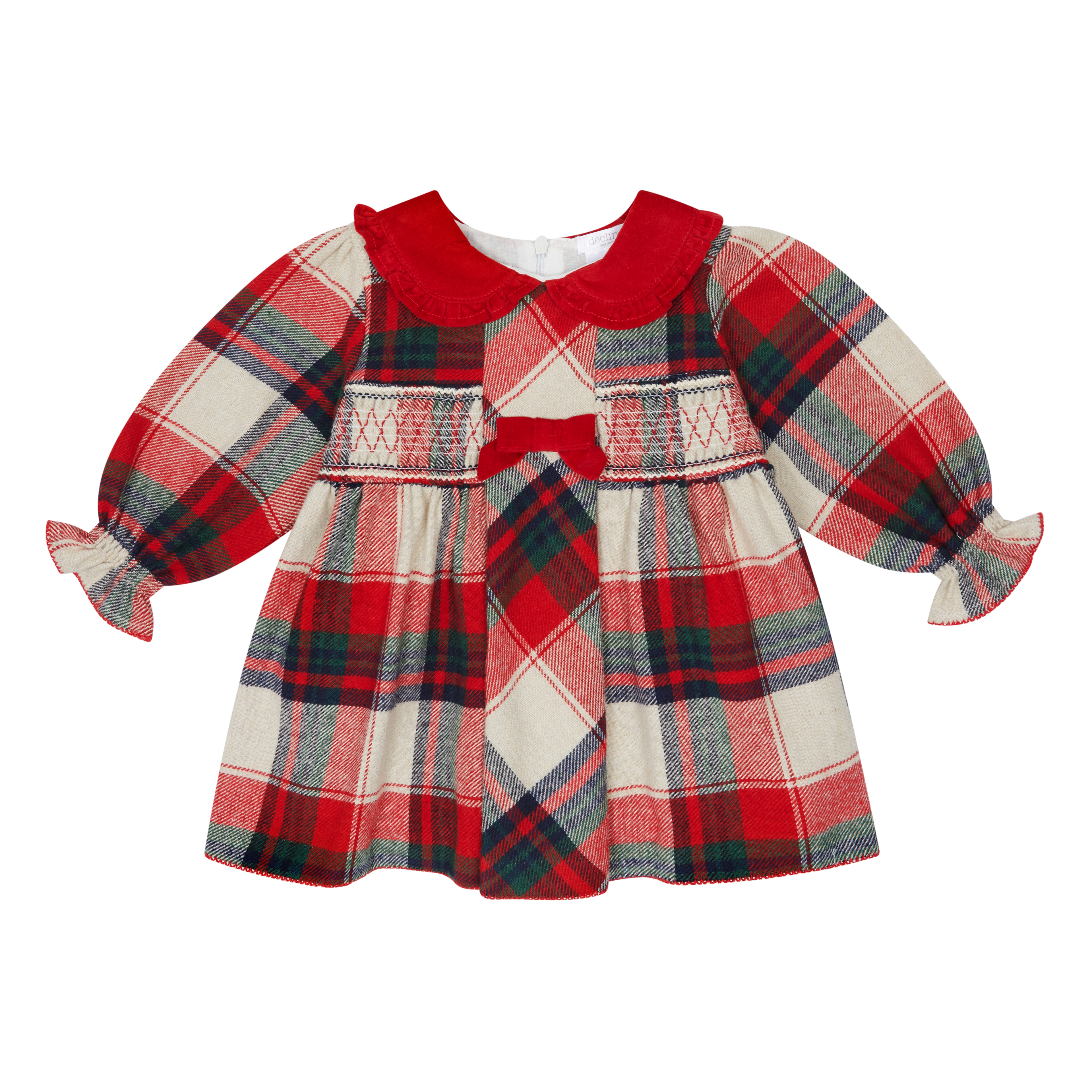 Red & Stone Tartan Smocked Dress