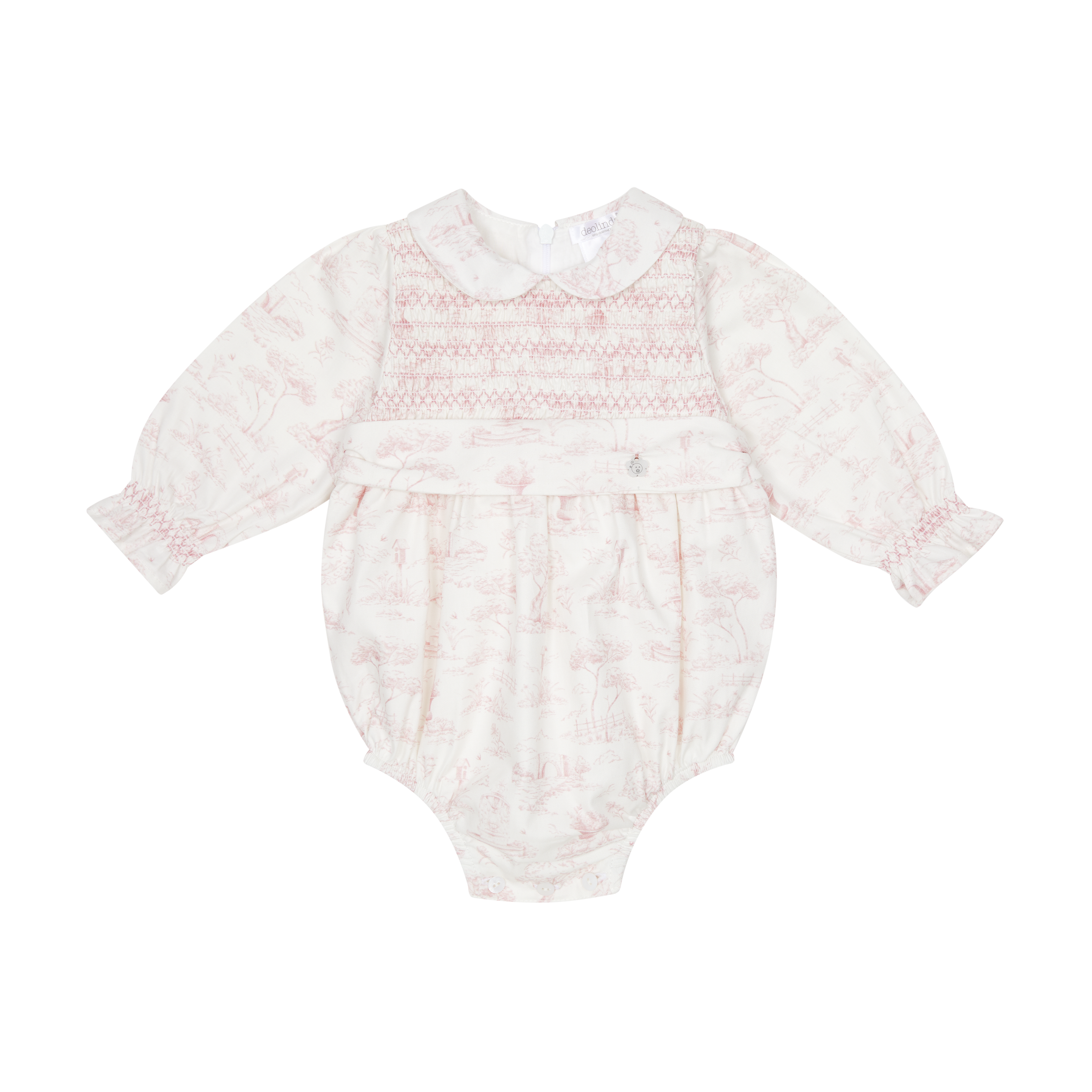 Pink Toile De Jouy Smocked Romper