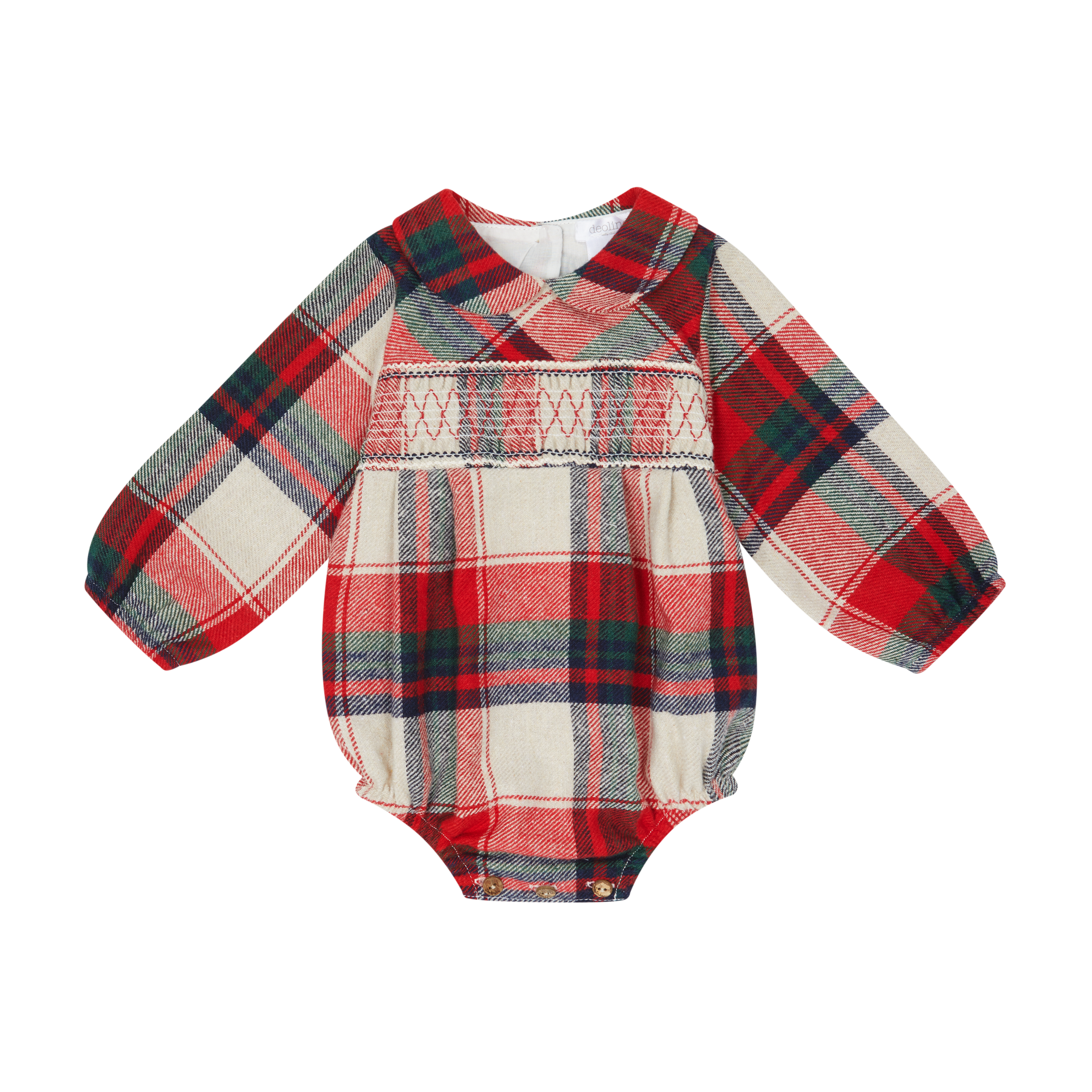 Edmund Red & Stone Tartan Smocked Romper