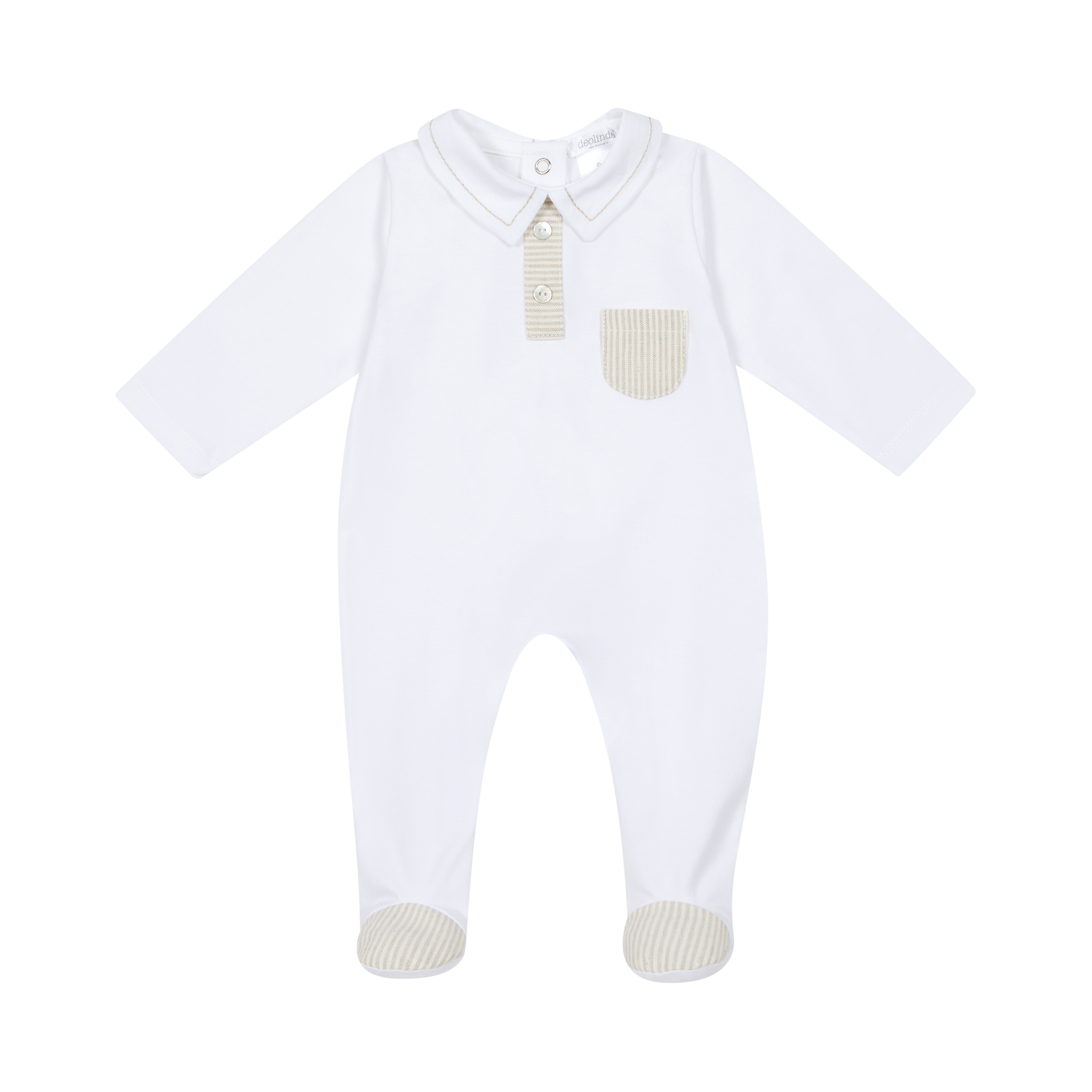 White & Beige Trimmed Baby Sleepsuit